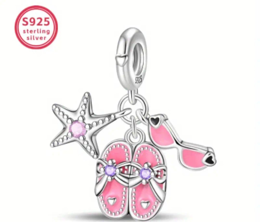 Sterling Silver Sparkling Seastar Flipflops Sunglasses Charm - Enchanting Charms