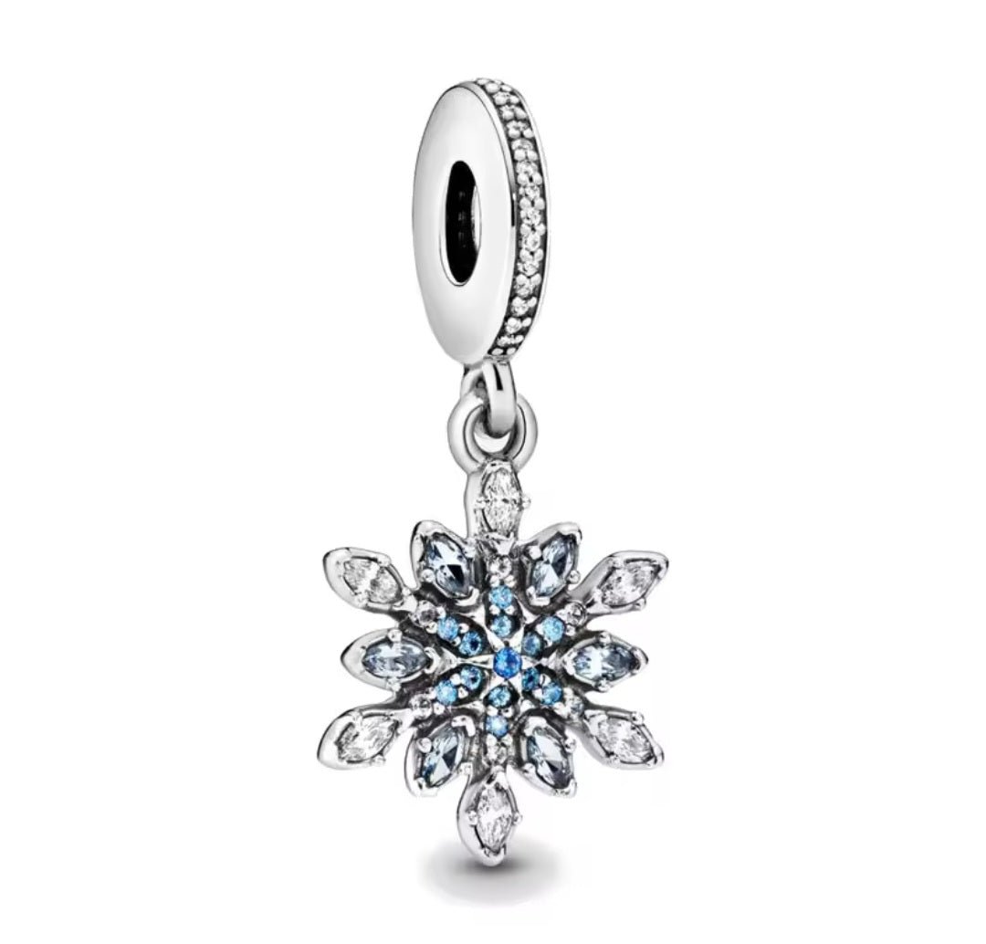 Sterling Silver Sparkling Snowflake Blue Charm - Enchanting Charms