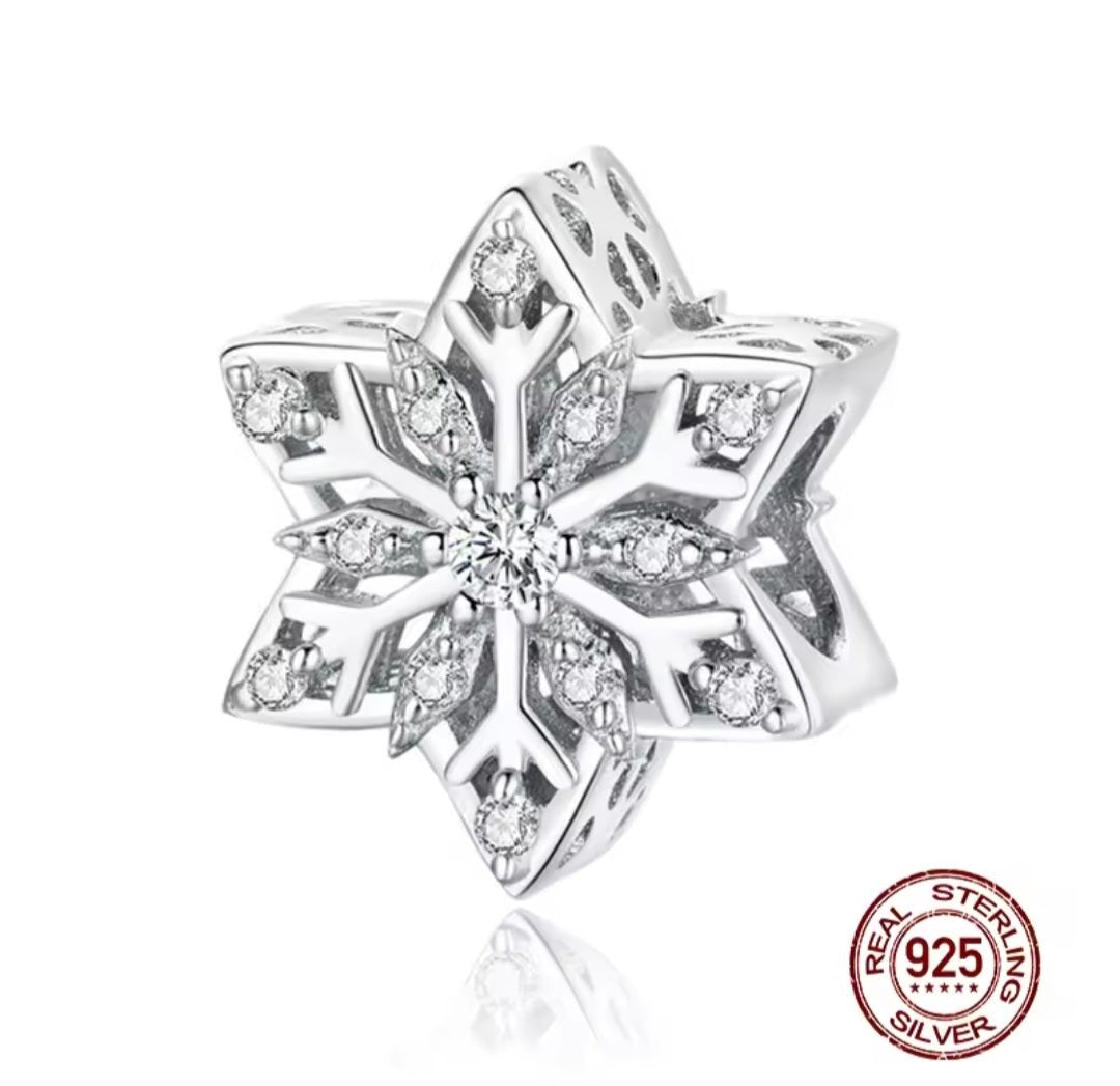Sterling Silver Sparkling Snowflake Charm - Enchanting Charms