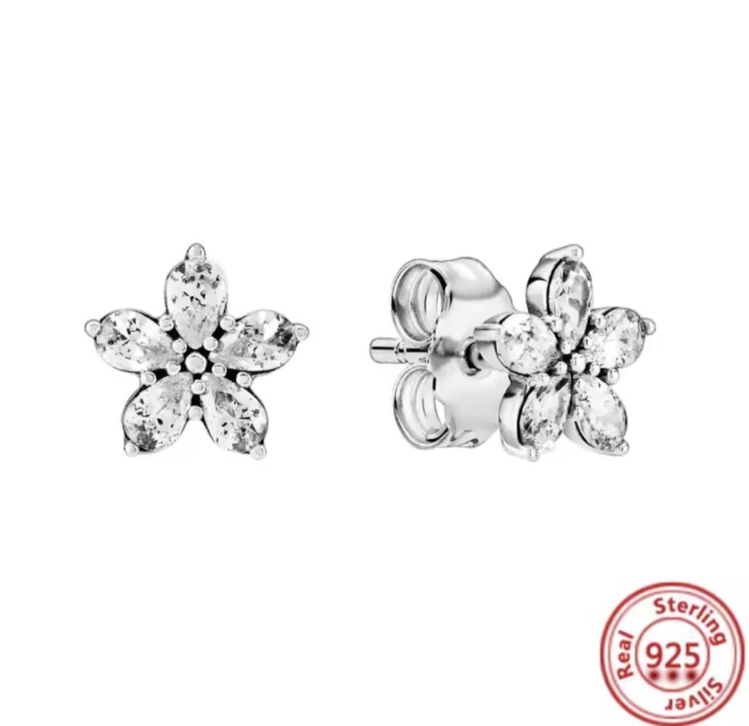 Sterling Silver Sparkling Snowflake Stud Earrings - Enchanting Charms