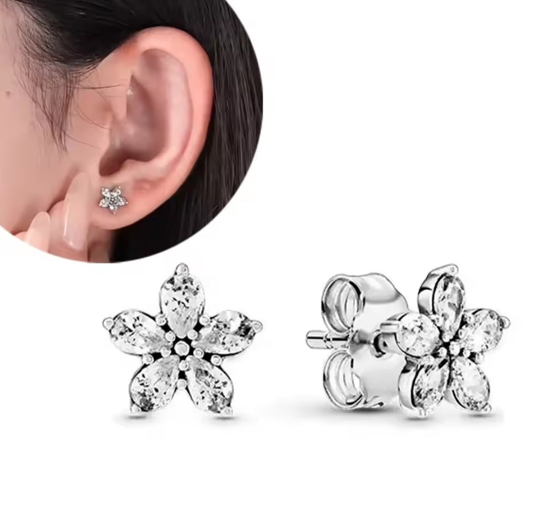 Sterling Silver Sparkling Snowflake Stud Earrings - Enchanting Charms