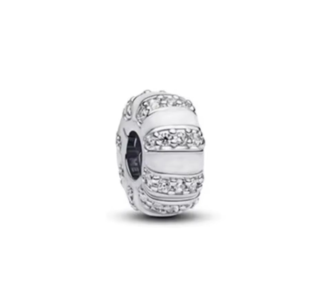 Sterling Silver Sparkling White Murano Clip Stopper Charm - Enchanting Charms