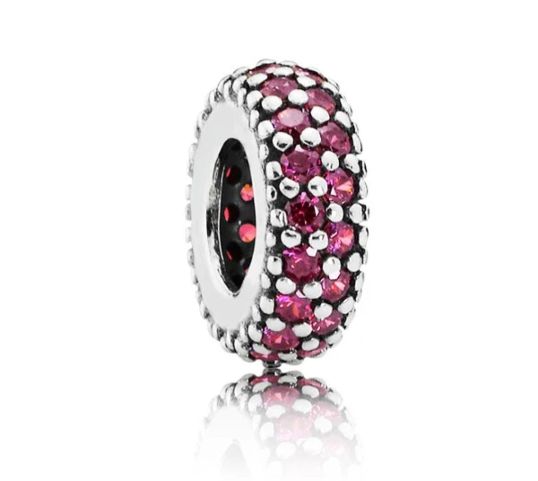 Sterling Silver SparklingCherise Pink Spacer Charm - Enchanting Charms