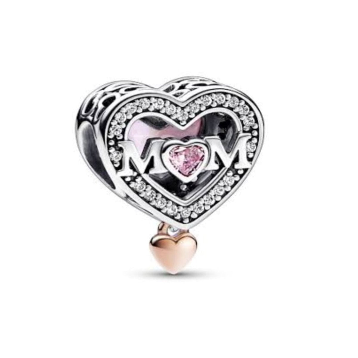 Sterling Silver Sparling M🩷M Heart Charm - Enchanting Charms