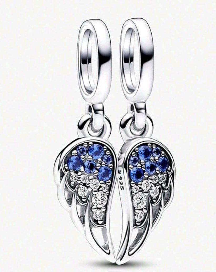 Sterling Silver Splitable Sparkling Angel Wings Charm - Enchanting Charms