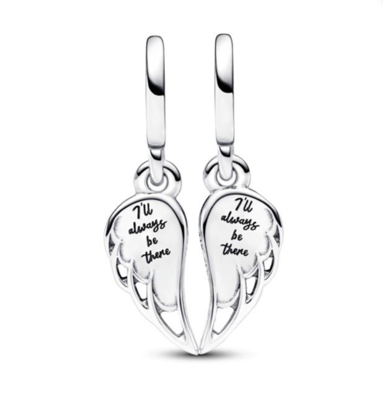 Sterling Silver Splitable Sparkling Angel Wings Charm - Enchanting Charms