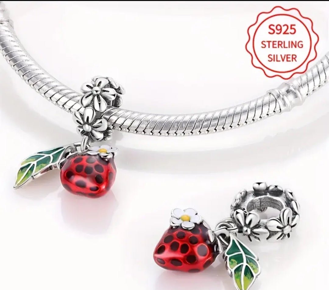 Sterling Silver Strawberry Daisies Charm - Enchanting Charms