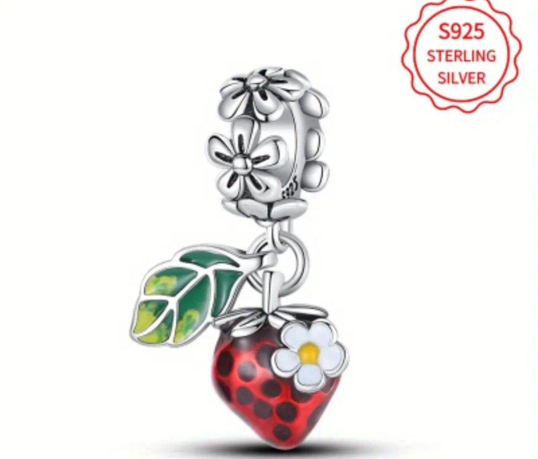 Sterling Silver Strawberry Daisies Charm - Enchanting Charms