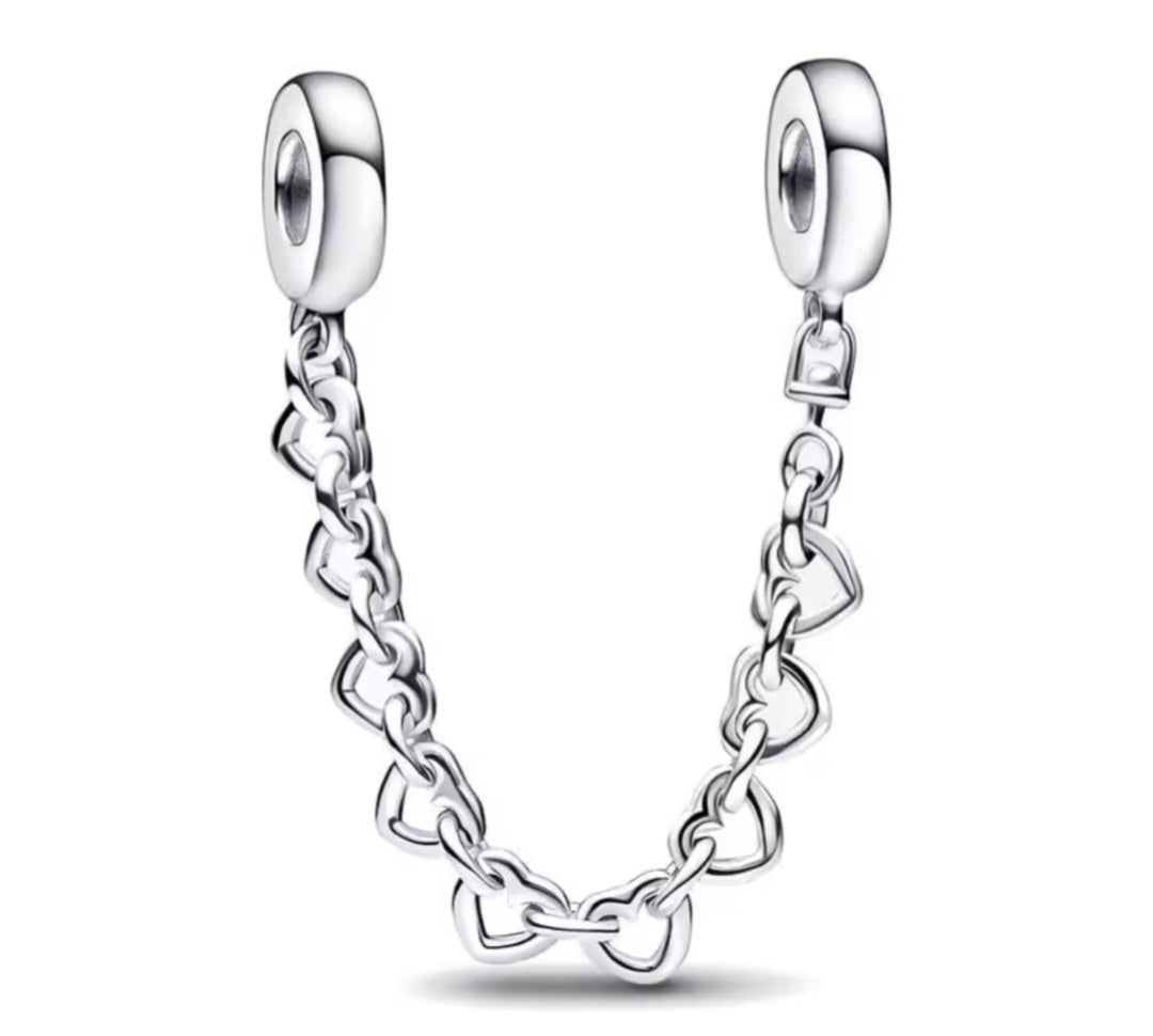 Sterling Silver String of Hearts Safety Chain Charm - Enchanting Charms