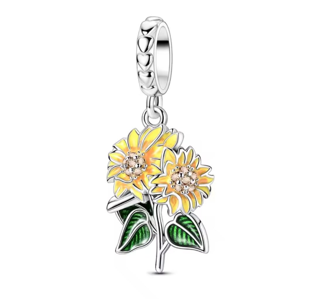 Sterling Silver Sunflowers Charm - Enchanting Charms