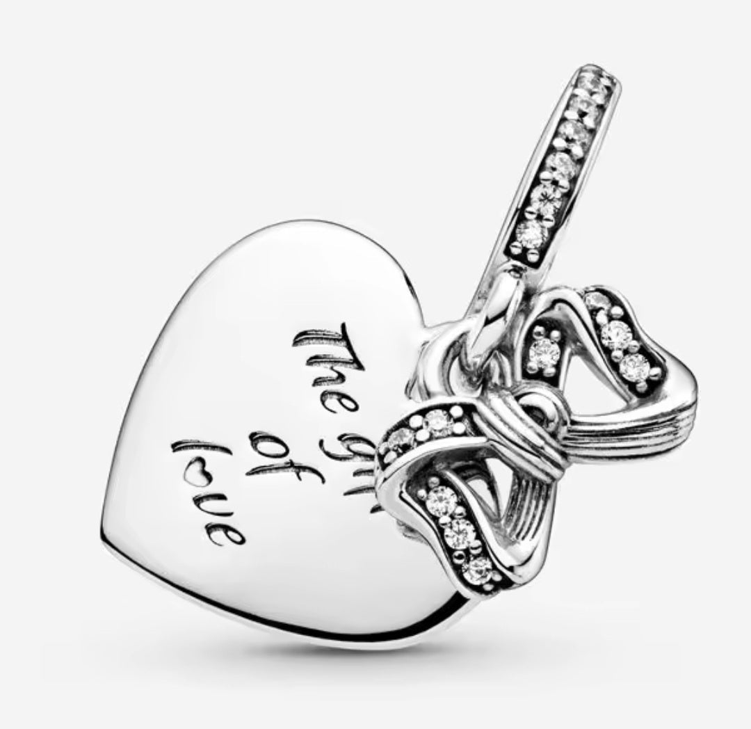 Sterling Silver The Gift Of Love Heart Bow Charm - Enchanting Charms