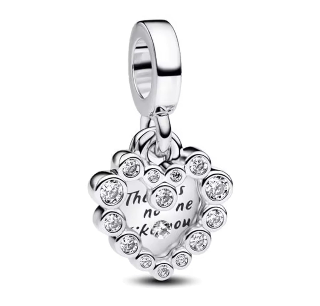 Sterling Silver There is No One Like You Sparkling Heart Charm - Enchanting Charms