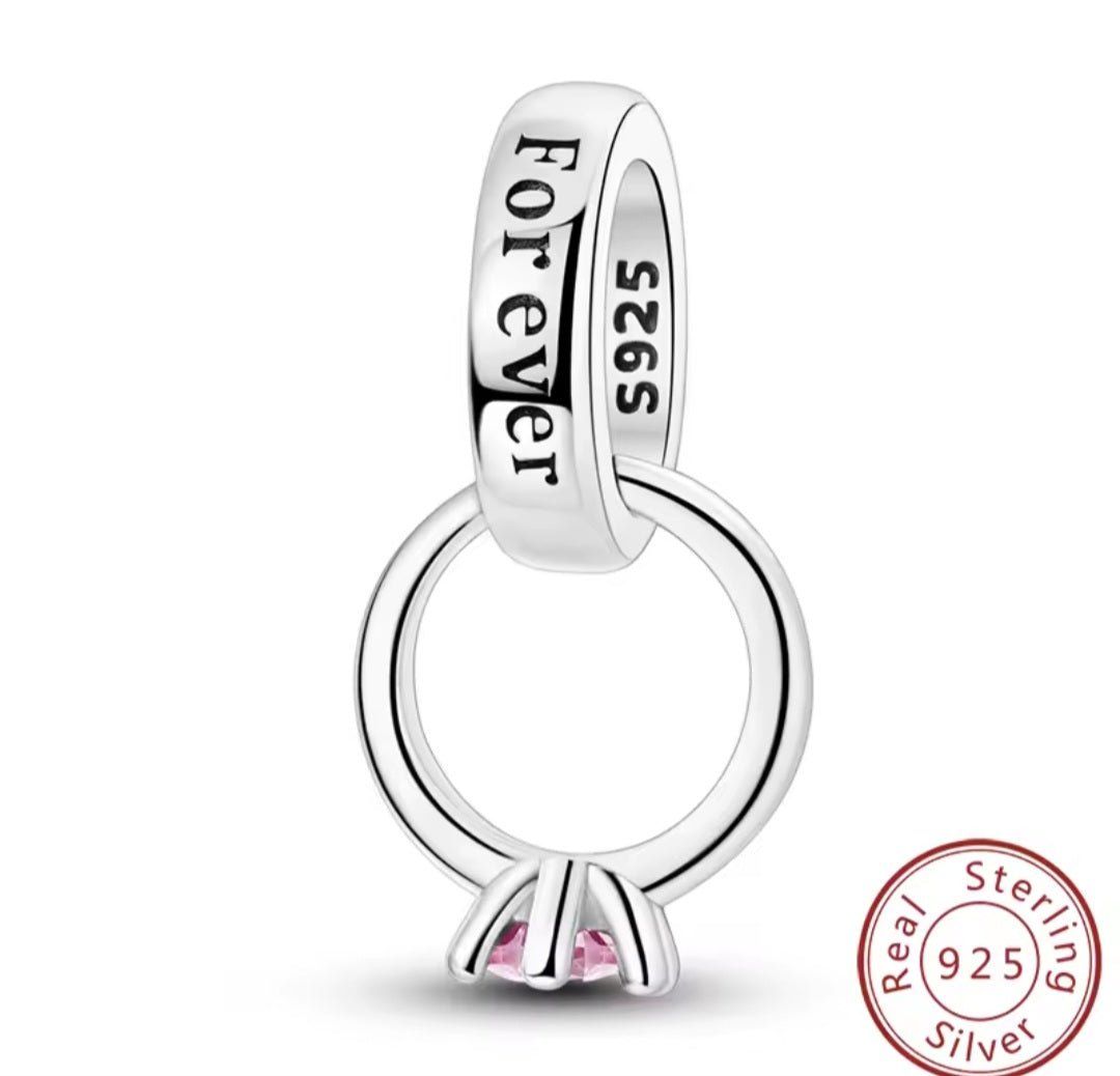 Sterling Silver Together Forever Sparkling Ring Charm - Enchanting Charms