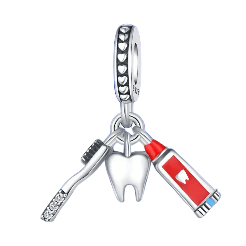 Sterling Silver Toothbrush Tooth And Toothpaste Charm - Enchanting Charms