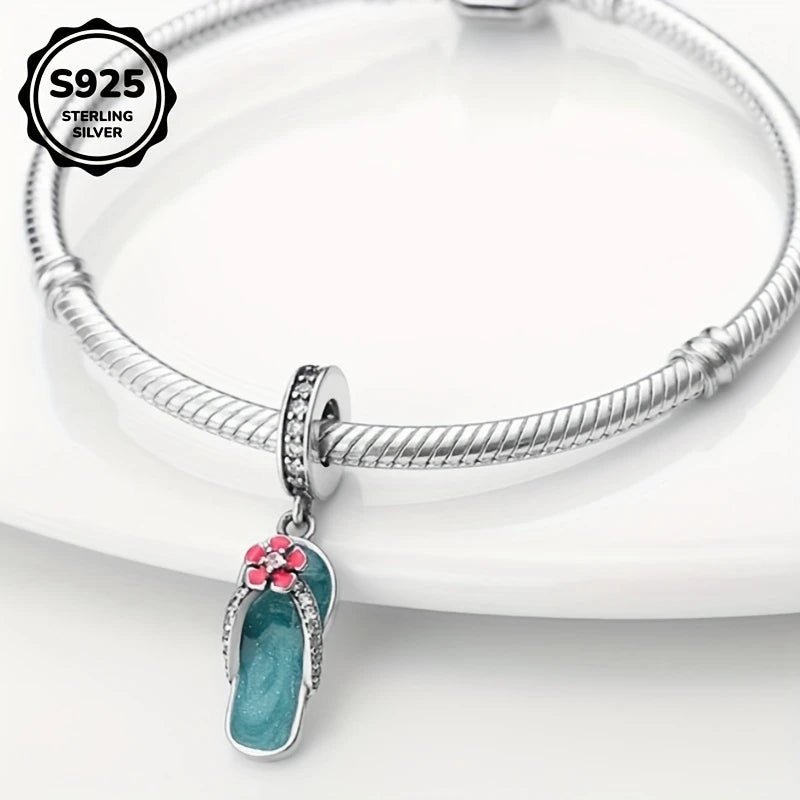 Sterling Silver Tropical Leaf & Sandel Charm - Enchanting Charms