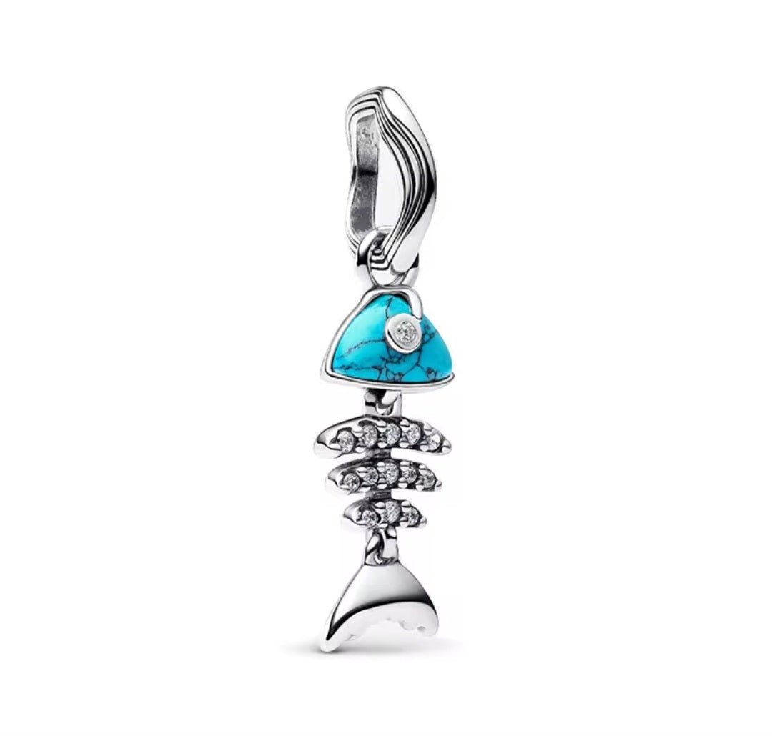 Sterling Silver Turqoise Coloured Fishbone Charm - Enchanting Charms