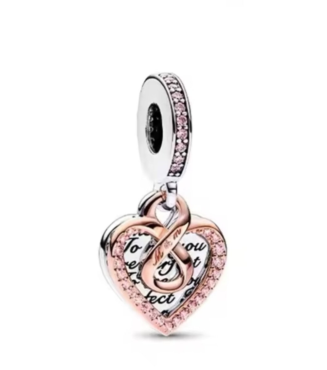 Sterling Silver Two Tone Mom Infinity Heart Charm - Enchanting Charms
