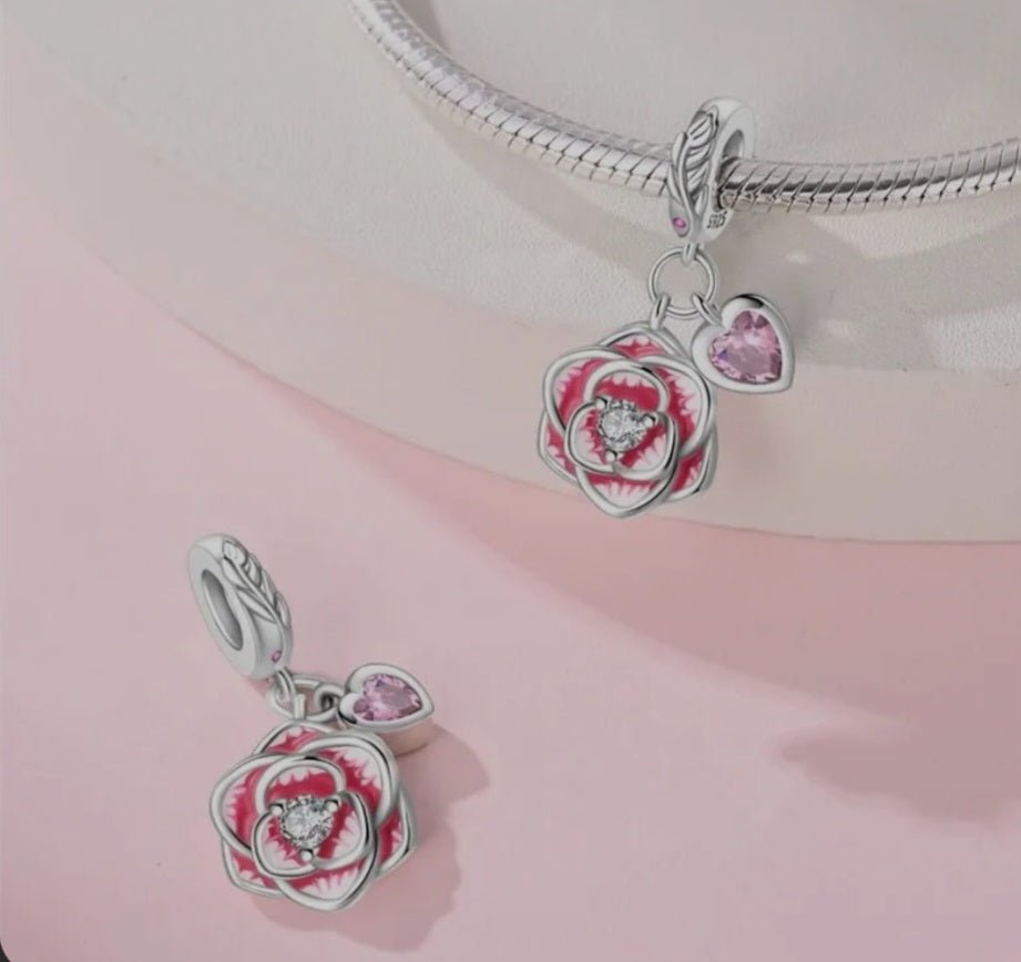 Sterling Silver Two Tone Rose Flower Charm - Enchanting Charms