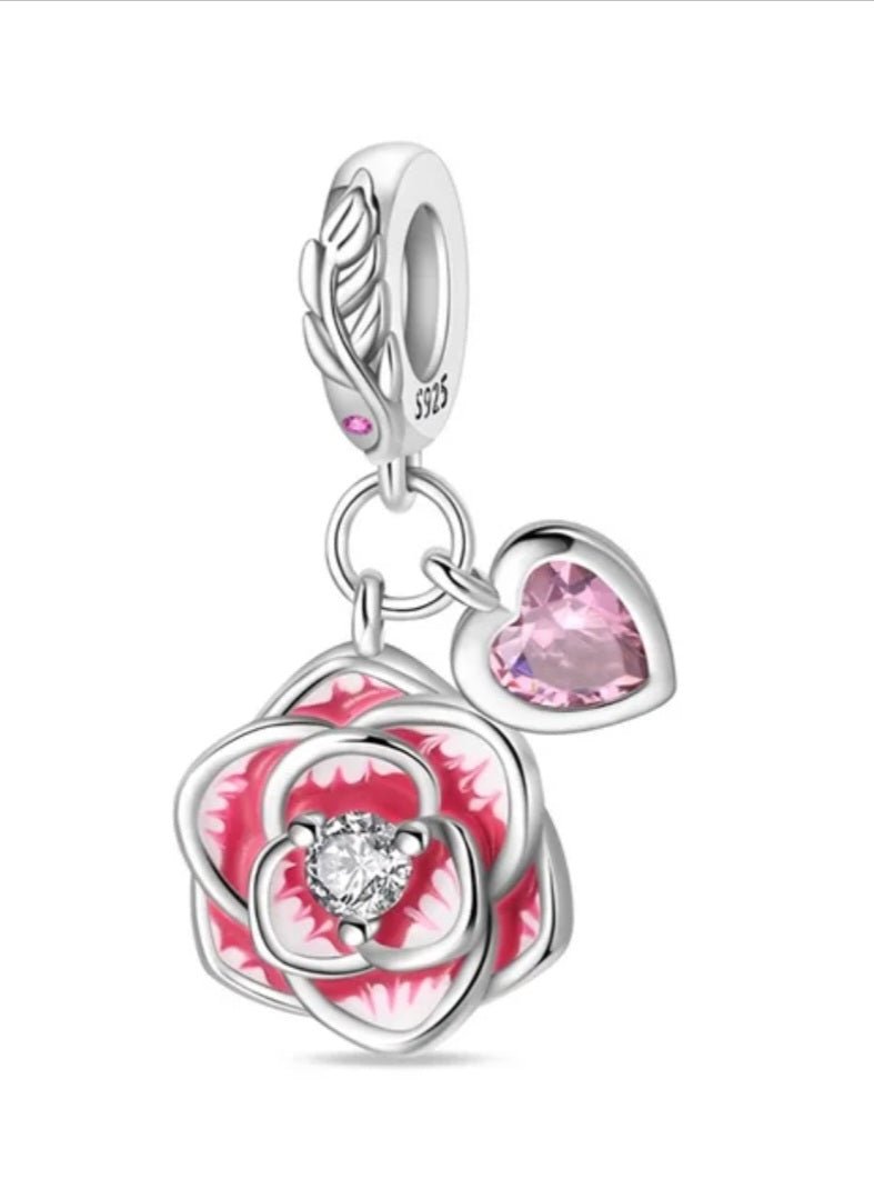 Sterling Silver Two Tone Rose Flower Charm - Enchanting Charms