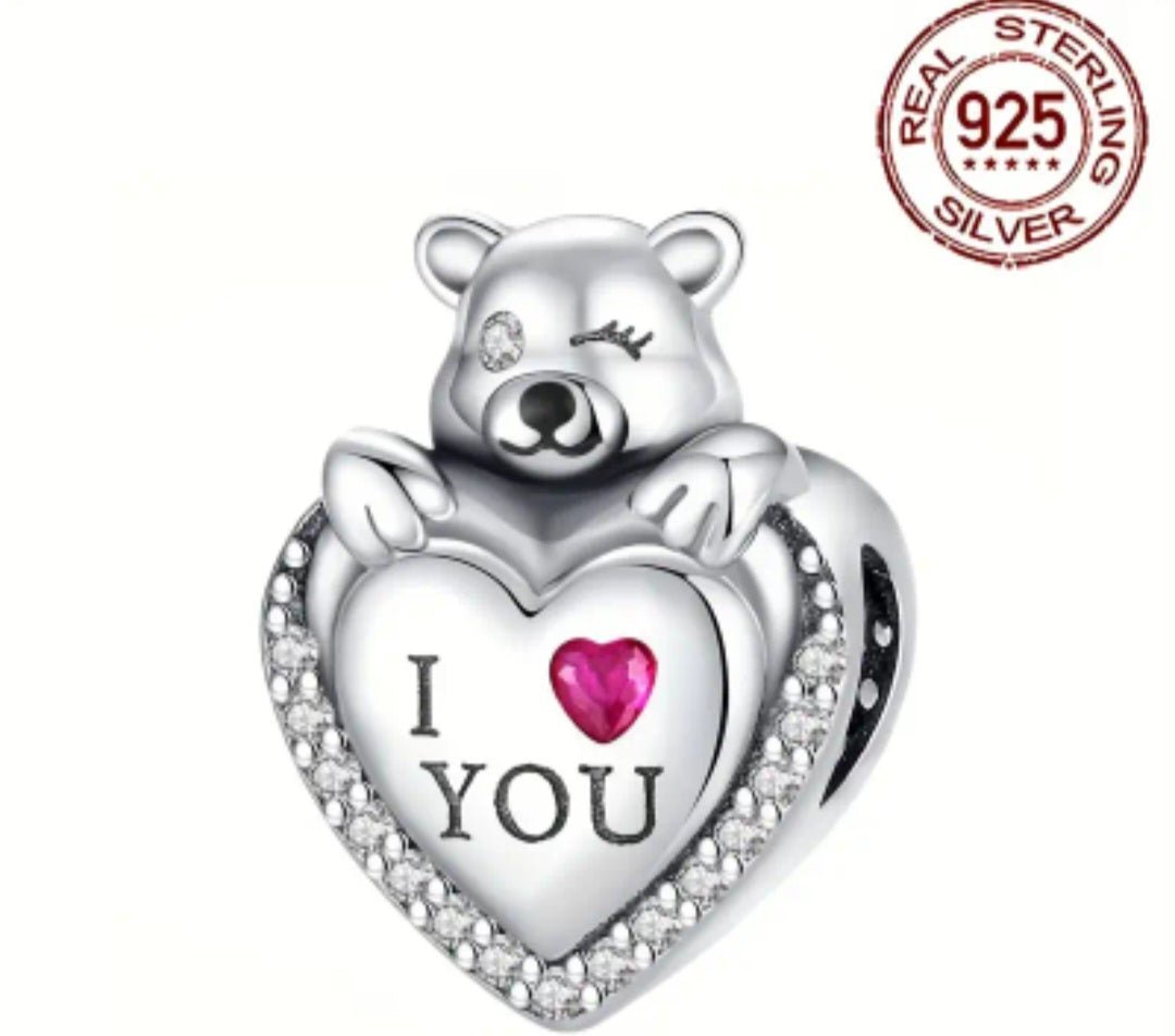 Sterling Silver Valentine's I Love You Bear Charm - Enchanting Charms