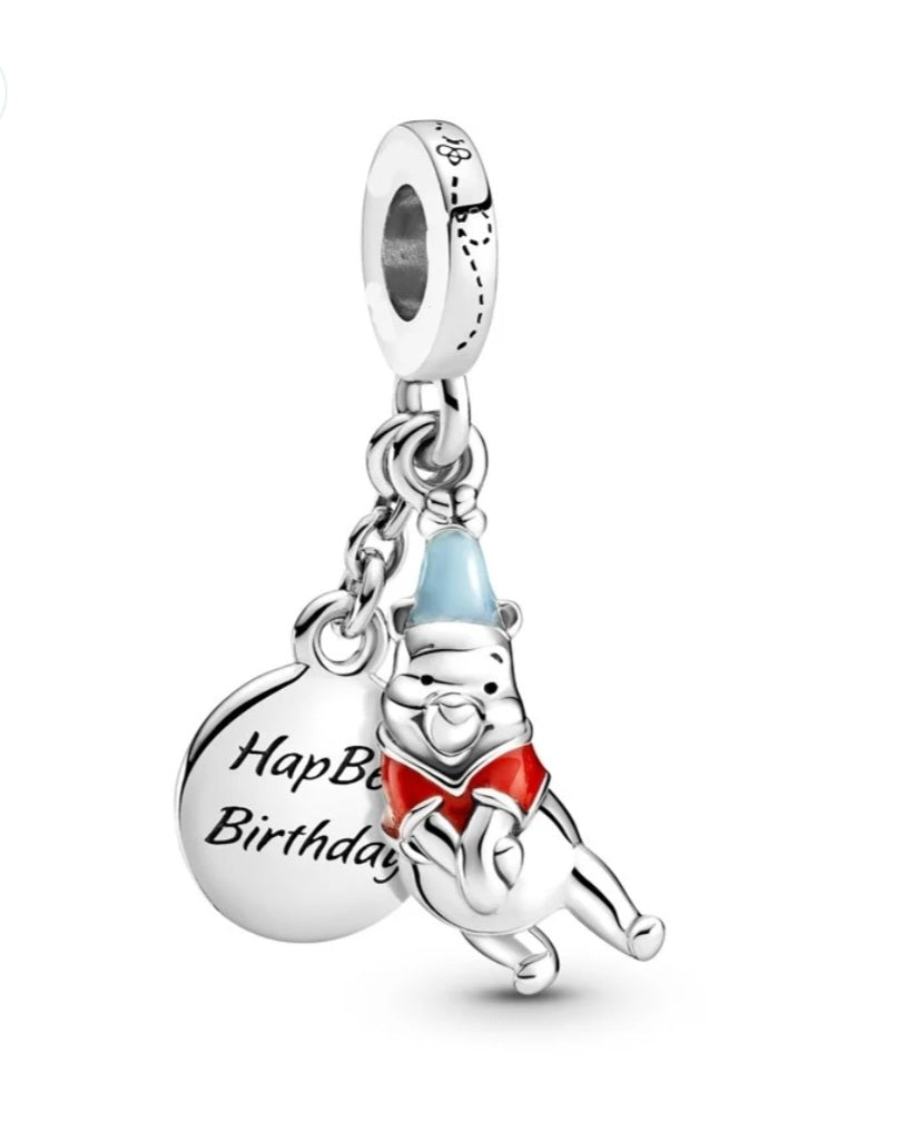 Sterling Silver Winnie The Pooh Happy Birthday Charm - Enchanting Charms