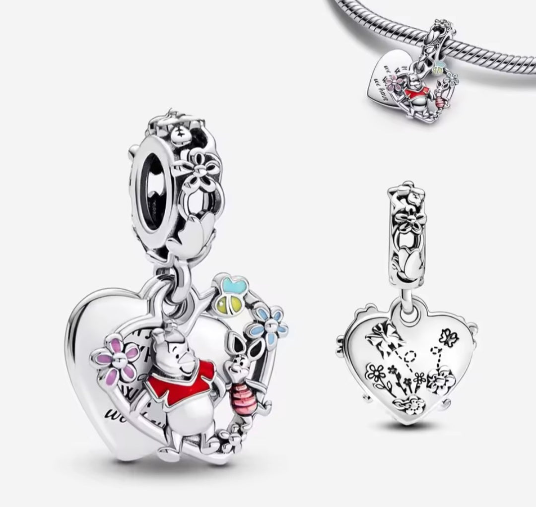 Sterling Silver Winnie The Pooh & Piglet Friendship Charm - Enchanting Charms