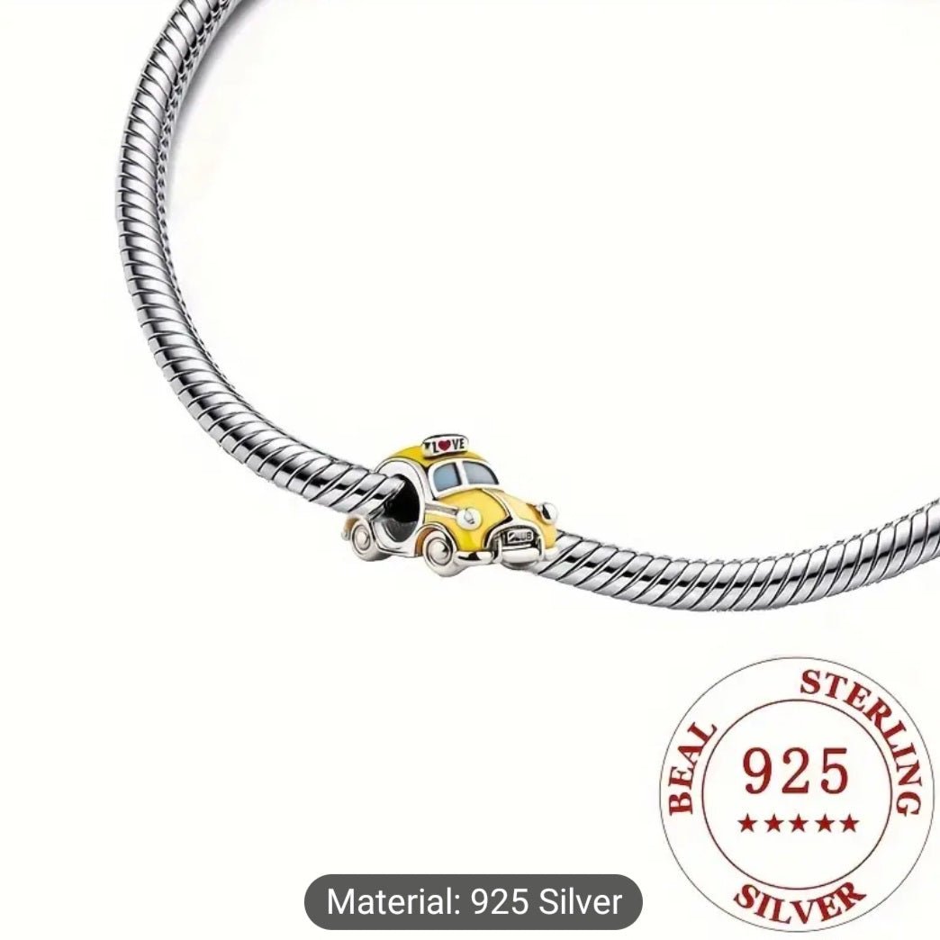 Sterling Silver Yellow Car Heart Charm - Enchanting Charms