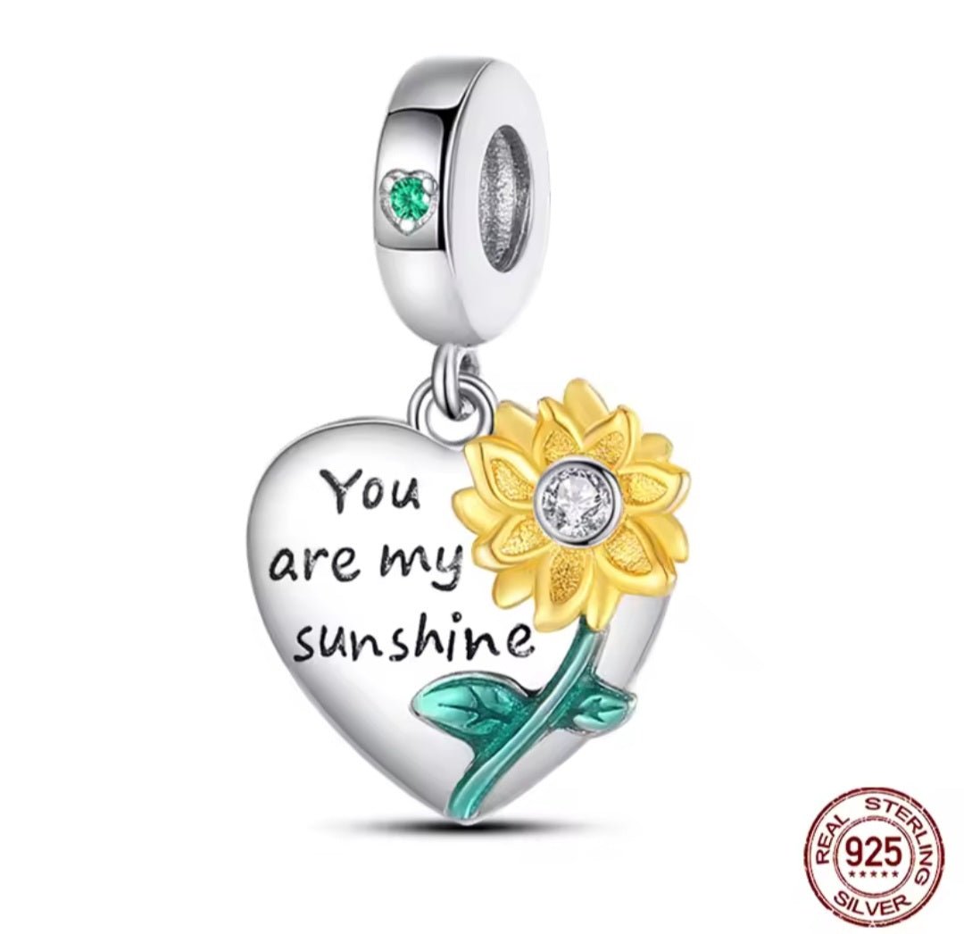 Sterling Silver You Are My Sunshine Heart Charm - Enchanting Charms