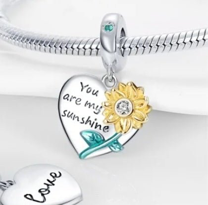 Sterling Silver You Are My Sunshine Heart Charm - Enchanting Charms