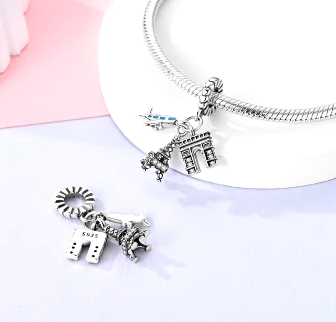 Sterling SilverEiffel Tower & Arc de Triompne Aeroplane Charm - Enchanting Charms