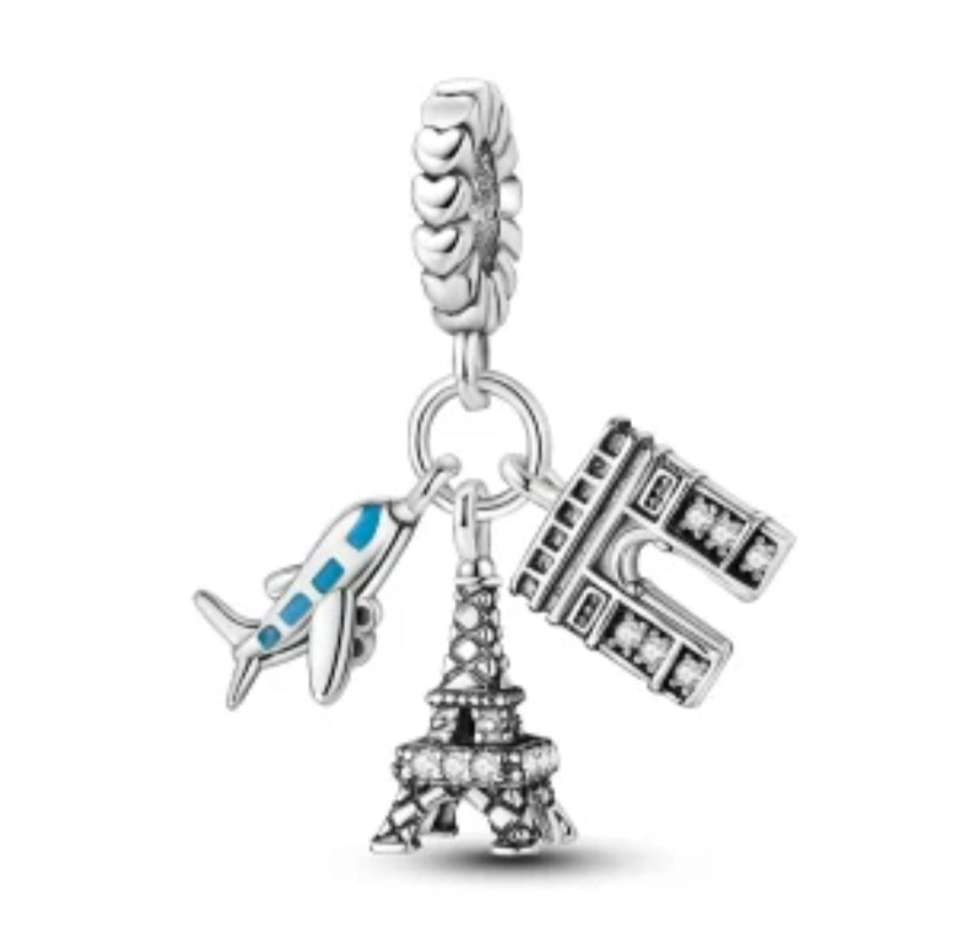 Sterling SilverEiffel Tower & Arc de Triompne Aeroplane Charm - Enchanting Charms