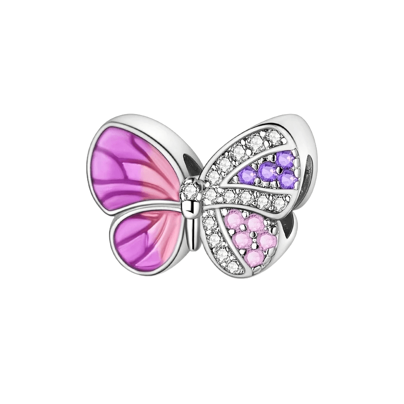 Sterling Sliver Spliced Pink Purple Butterfly Charm - Enchanting Charms
