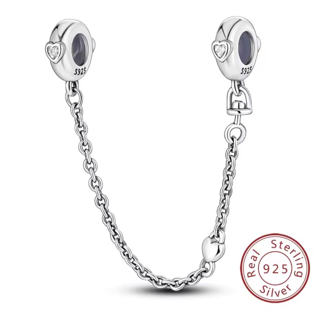 Sterling Sparkling Hearts Safety Chain Charm - Enchanting Charms