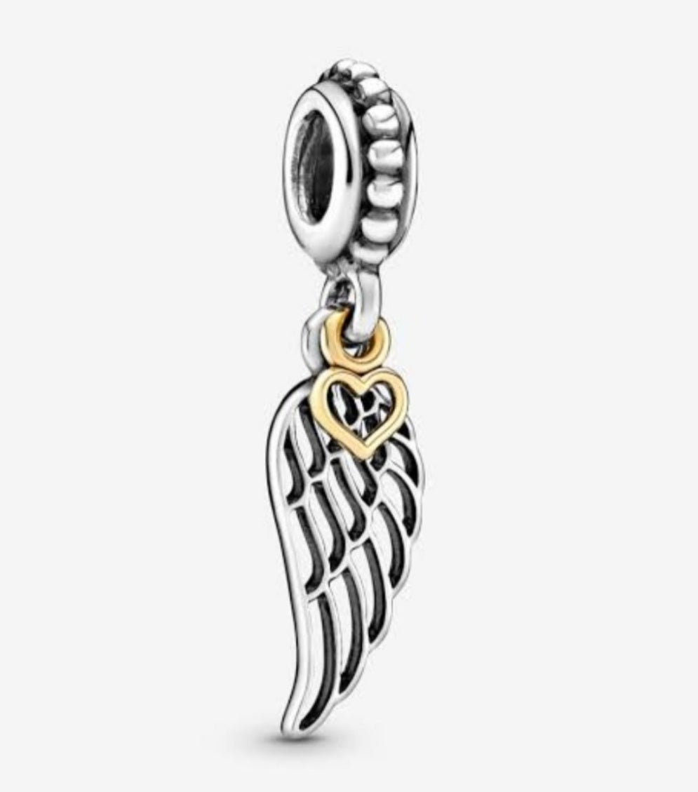 Sterling Silver Angel Wing & Heart Charm - EnchantingCharms