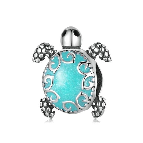 Sterling Silver Blue Sea Turtle Charm - EnchantingCharms