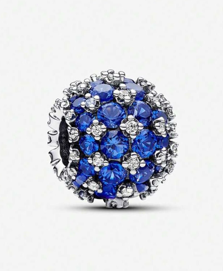 Sterling Silver Blue Sparkling Pave Ball Charm - EnchantingCharms