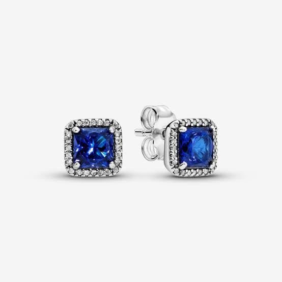 Sterling Silver Blue Square Stud Earrings - EnchantingCharms