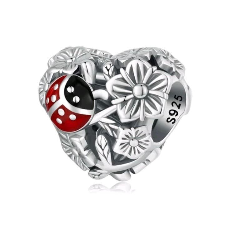 Sterling Silver Heart with Ladybird - EnchantingCharms