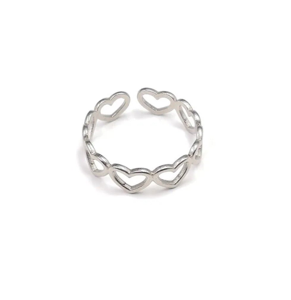 Sterling Silver Open Heart Adjustable Ring - EnchantingCharms