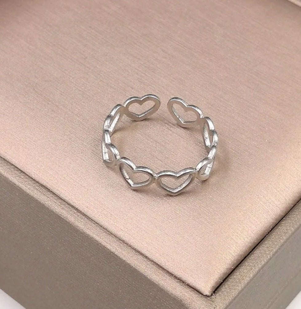 Sterling Silver Open Heart Adjustable Ring - EnchantingCharms