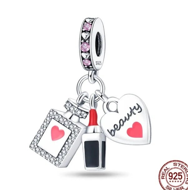 Sterling Silver Perfume & Lipstick Beauty Charm - EnchantingCharms