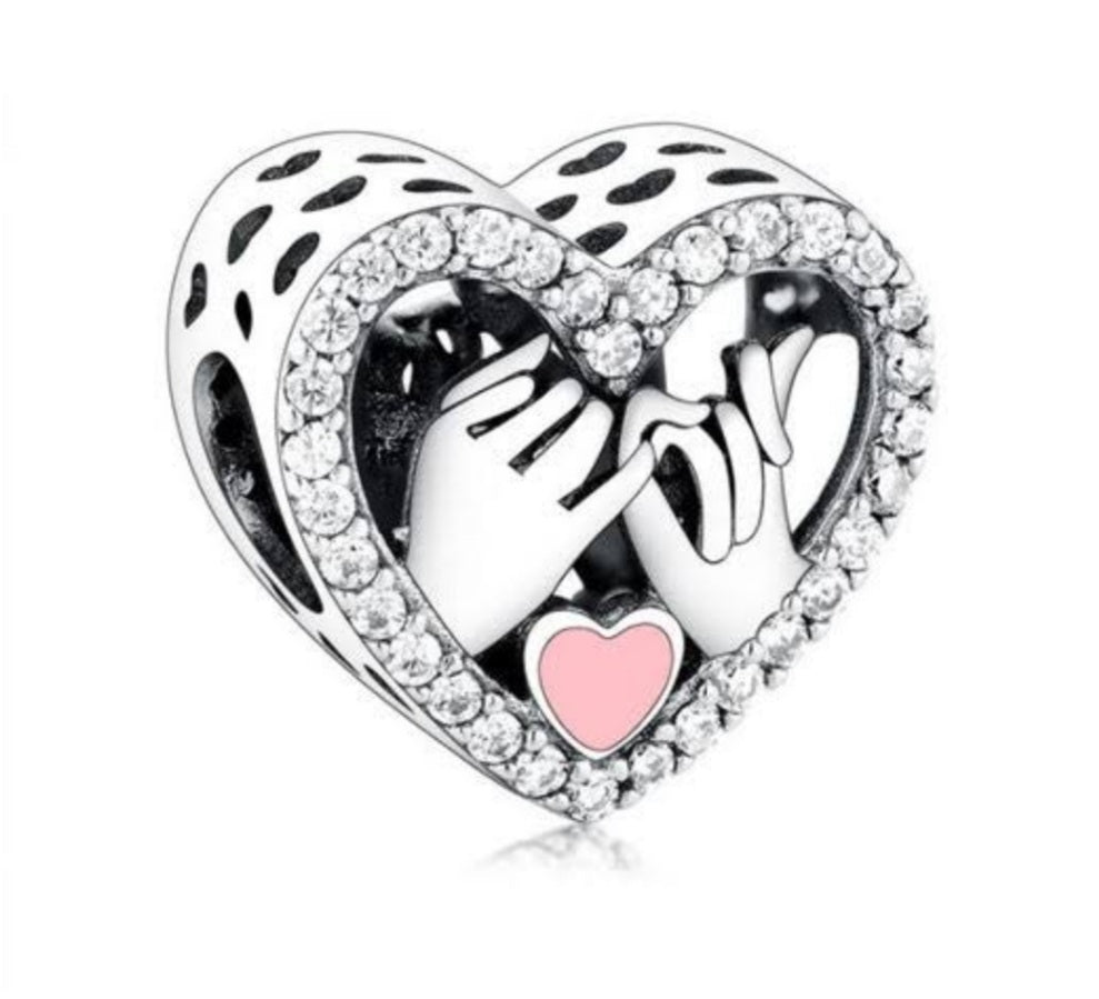 Sterling Silver Pinky Promise Heart Charm - EnchantingCharms