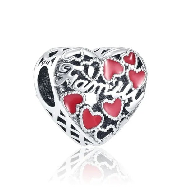 Sterling Silver Red Hearts Family Charm - EnchantingCharms