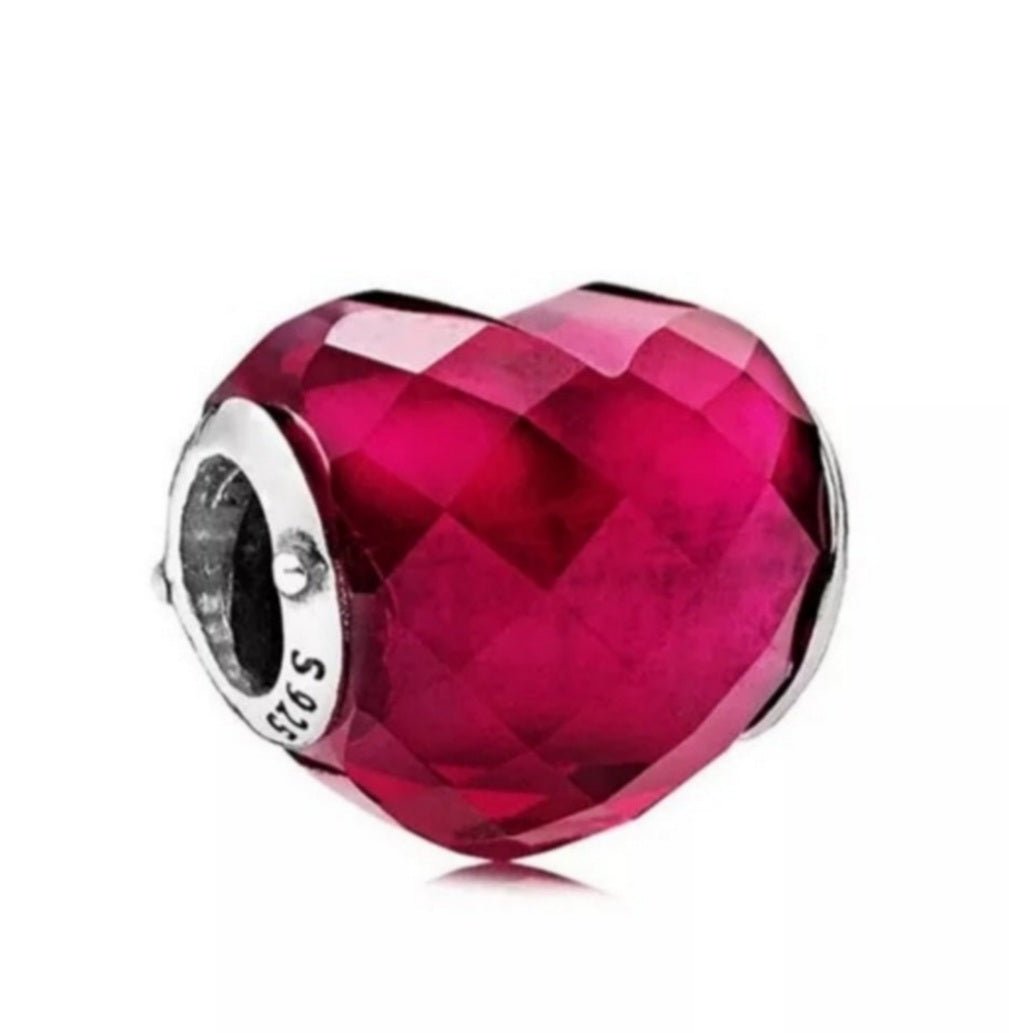 Sterling Silver Red Murano Stone Heart Charm - EnchantingCharms