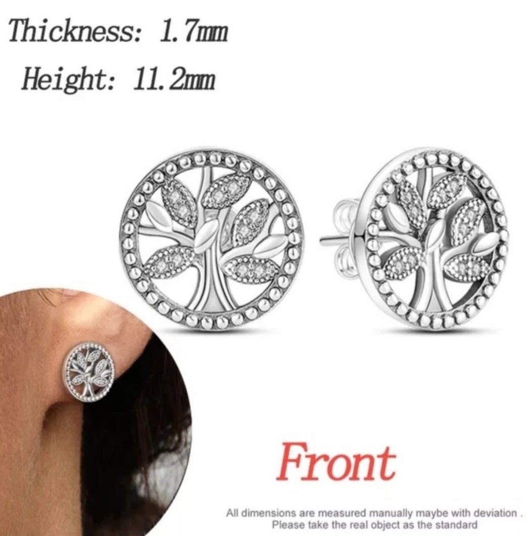 Sterling Silver Sparkling Family Tree Stud Earrings - EnchantingCharms