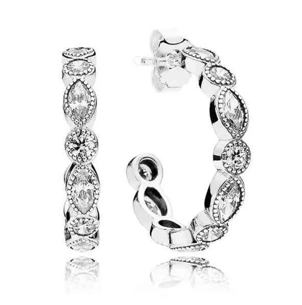 Sterling Silver Sparkling Hoop Earrings - EnchantingCharms