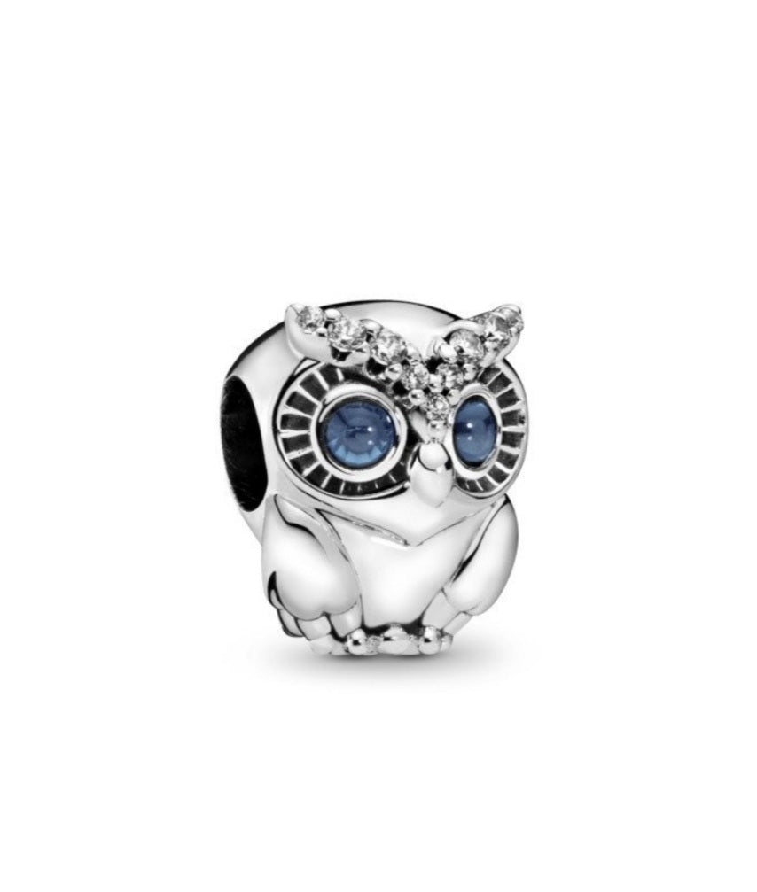 Sterling Silver Sparkling Owl Charm - EnchantingCharms