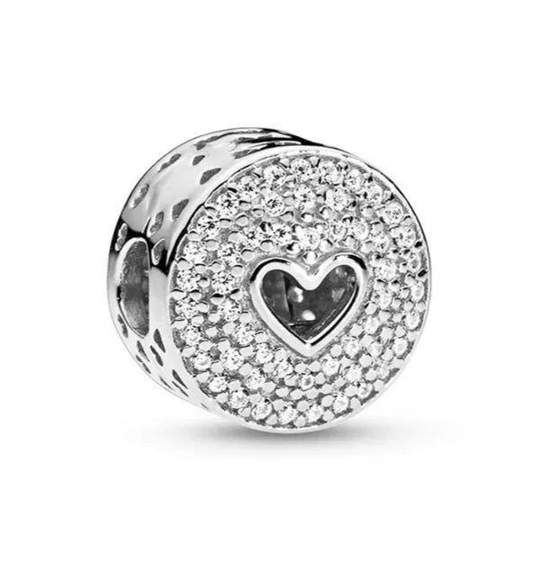 Sterling Silver Sparkling Pave Heart Charm - EnchantingCharms