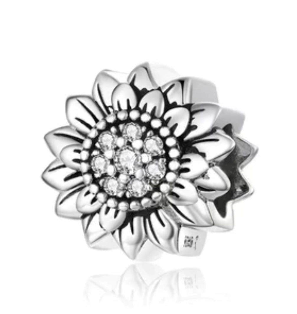 Sterling Silver Sparkling Sunflower Charm - EnchantingCharms