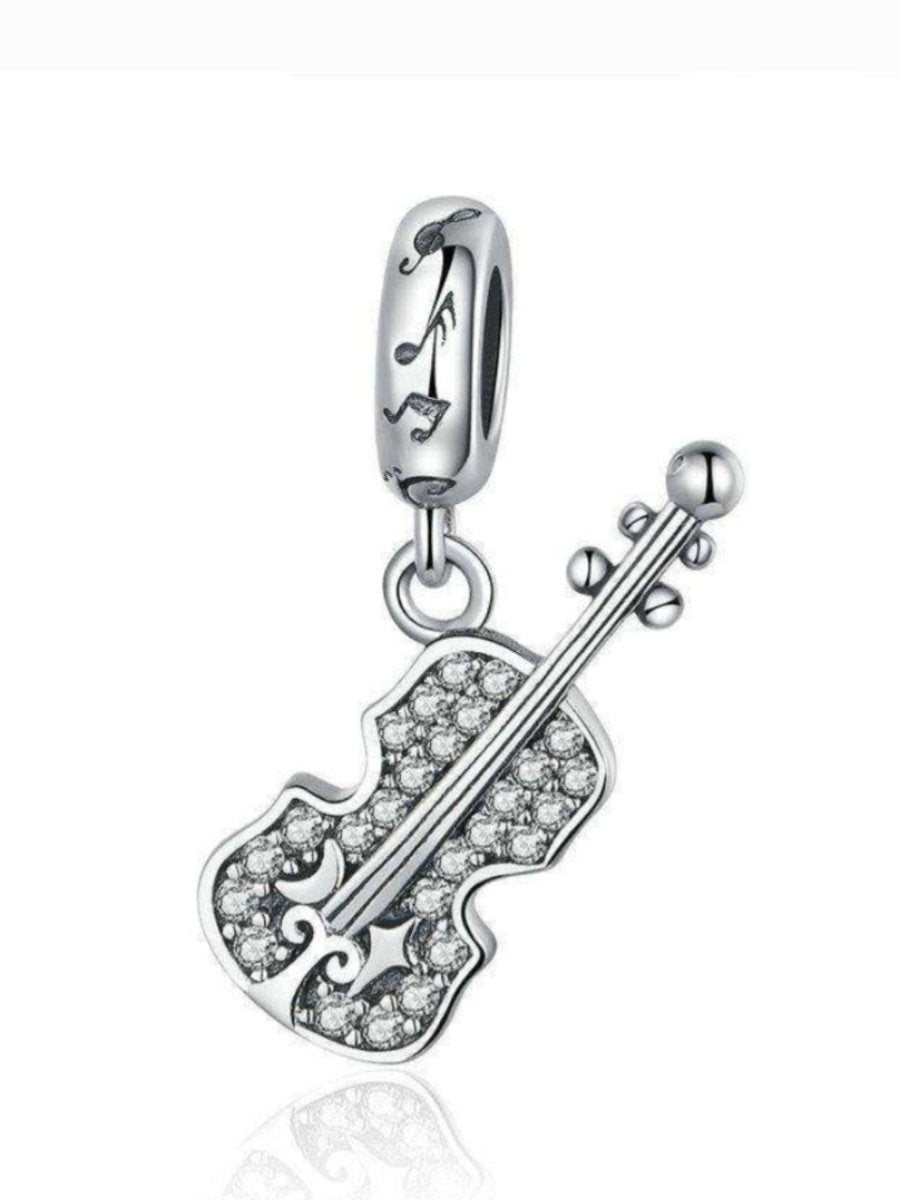 Sterling Silver Sparkling Violin Charm - EnchantingCharms